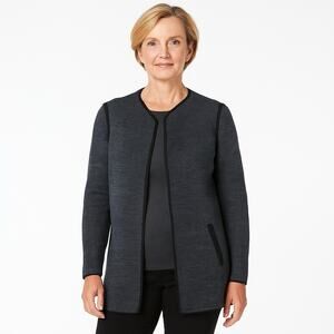 Talbots Pure Merino Wool Cardigan Jacket Womens Large Open Front Pockets Gray